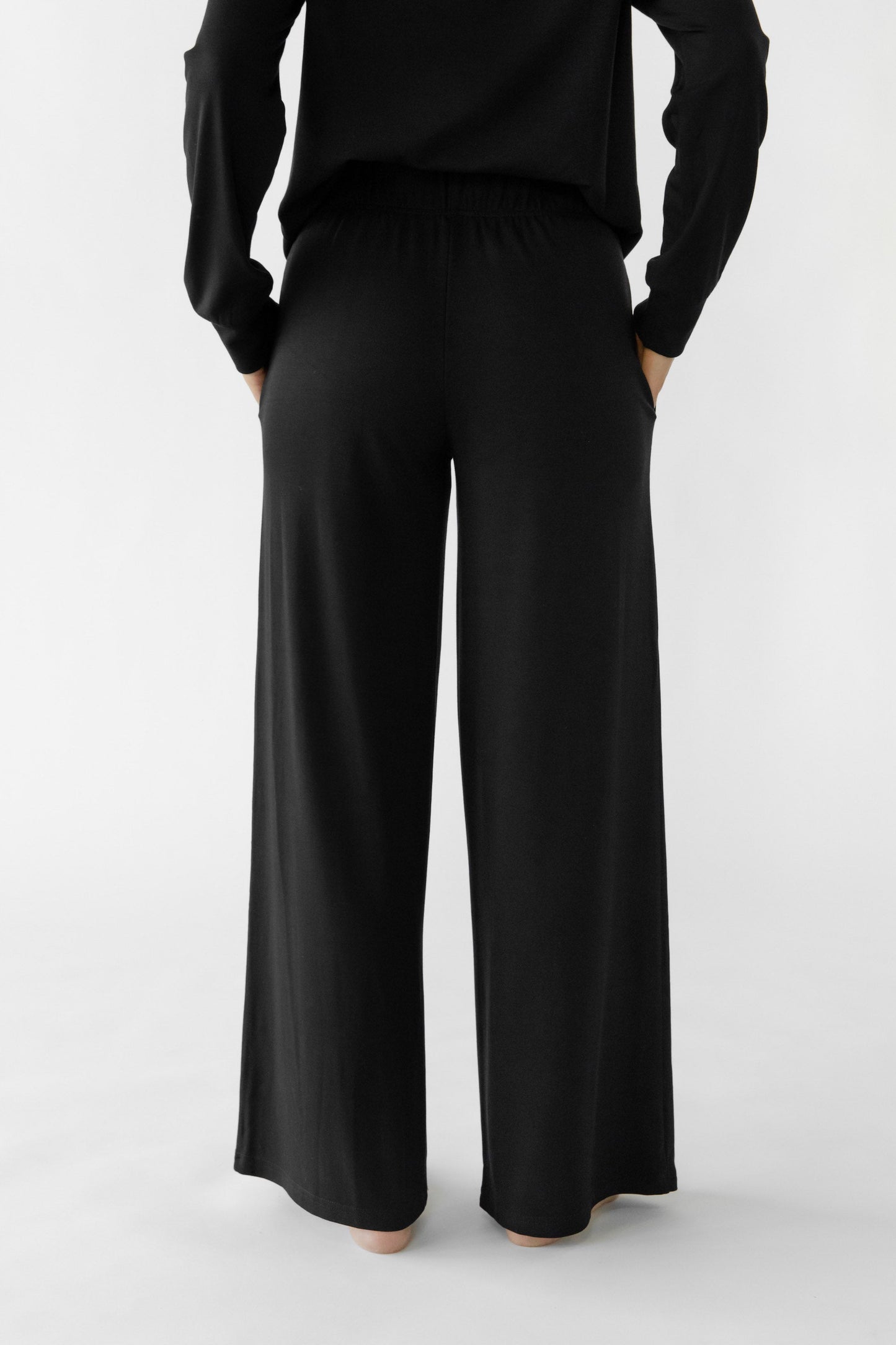 Women's Brushed Bamboo Wide Leg Pull On Pant & Pullover Crew Set