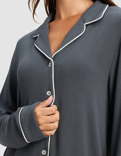 Women's Bamboo Rib-Knit Classic Long Sleeve Pajama Top