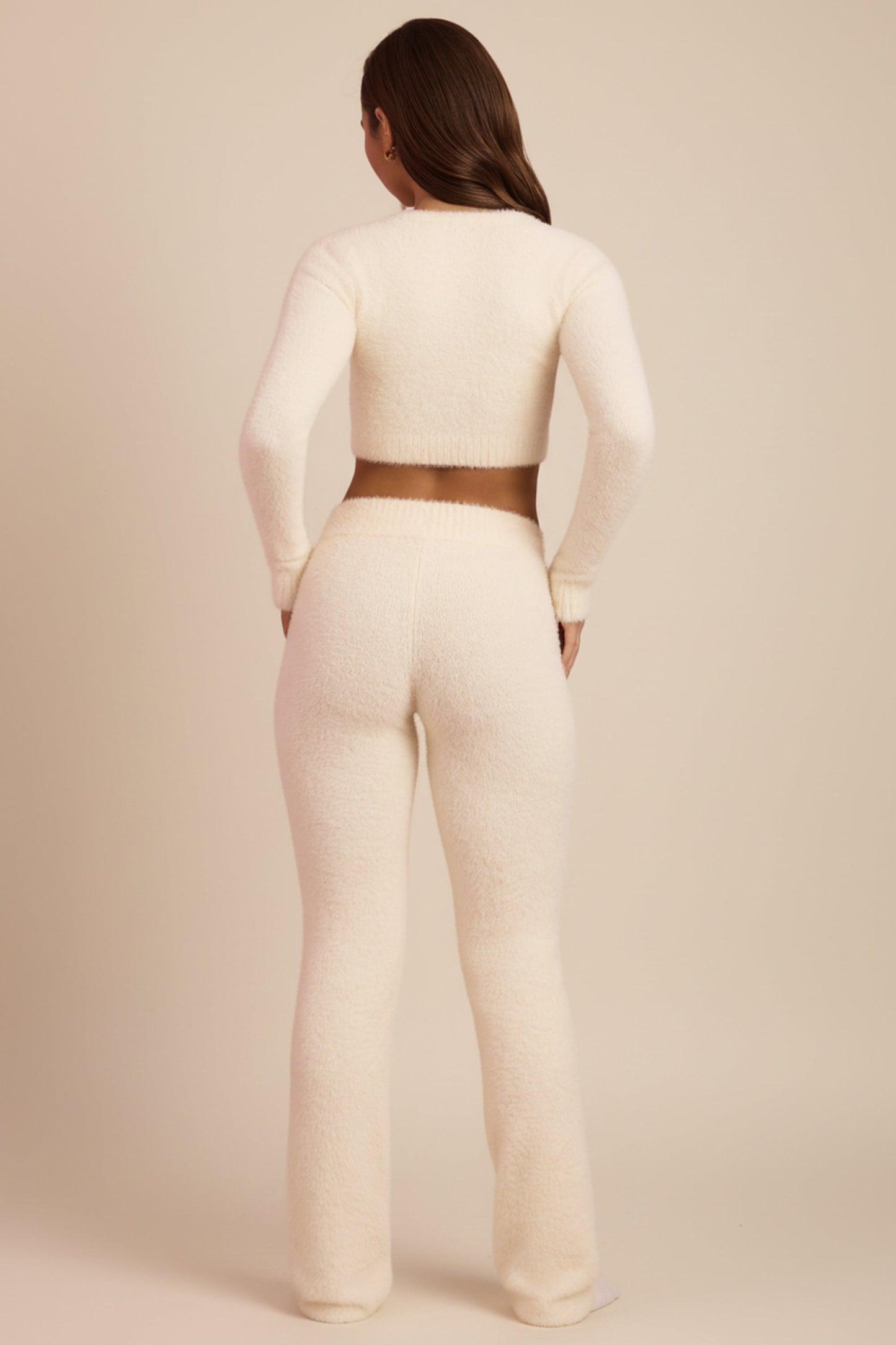 Fluffy Knit Wide-Leg Trousers in Ivory